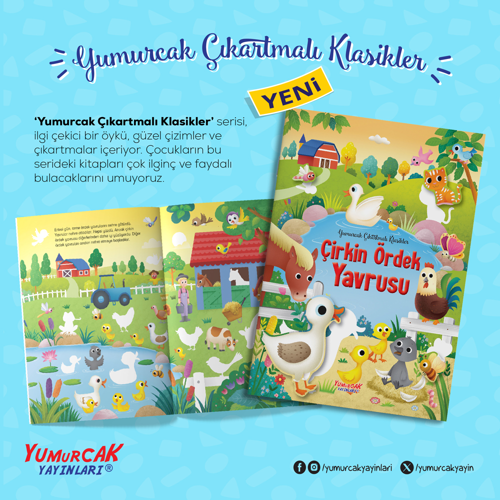 📚✨ Klasikler şimdi çok daha eğlenceli!
Çocuklar, dünyanın en sevilen klasik hikâyelerini okurken bir yandan da çıkartmalarla hikâyenin dünyasına katılıyor! 🎨🌟
🧩 Eğlenceli çıkartmalar
📖 Sevilen klasik hikâyeler
👧🧒 Çocukların ilgisini destekleyen renkli sayfalar
💛 Okumayı ve keşfetmeyi eğlenceye dönüştüren bir seri
Yumurcak Çıkartmalı Klasikler Serisi, çocukları klasiklerle tanıştırırken onların hayal gücüne ve kitap sevgisine de eşlik ediyor. 🌈📚
Oku, keşfet, çıkartmaları yerleştir ve hikâyeyi tamamla! ✨
#YumurcakYayınları #ÇıkartmalıKlasikler #ÇocukKitapları #Klasikler #KitapSevgisi