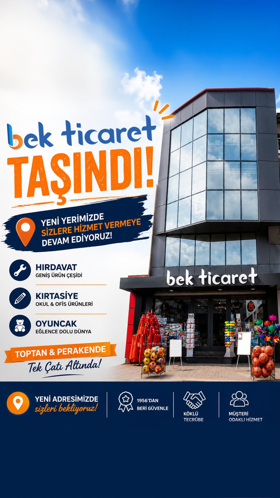 📍 BEK Ticaret yeni adresinde!
1956’dan bu yana Denizli’de sizlere hizmet veren BEK Ticaret olarak, artık yeni yerimizde hizmet vermeye devam ediyoruz.
✏️ Kırtasiye
🔧 Hırdavat
🧸 Oyuncak
📦 Toptan & Perakende
Yeni mağazamıza nasıl ulaşacağınızı videomuzdan görebilirsiniz. 🚗
📍 Adres: Saraylar Mh. 367 Sk. No: 7 Merkezefendi / Denizli
📞 Telefon: +90 533 500 28 18
🌐 Web: www.bekticaret.com.tr
Yeni yerimizde sizleri bekliyoruz.
#BEKTicaret #Denizli #DenizliHırdavat #DenizliKırtasiye #DenizliOyuncak